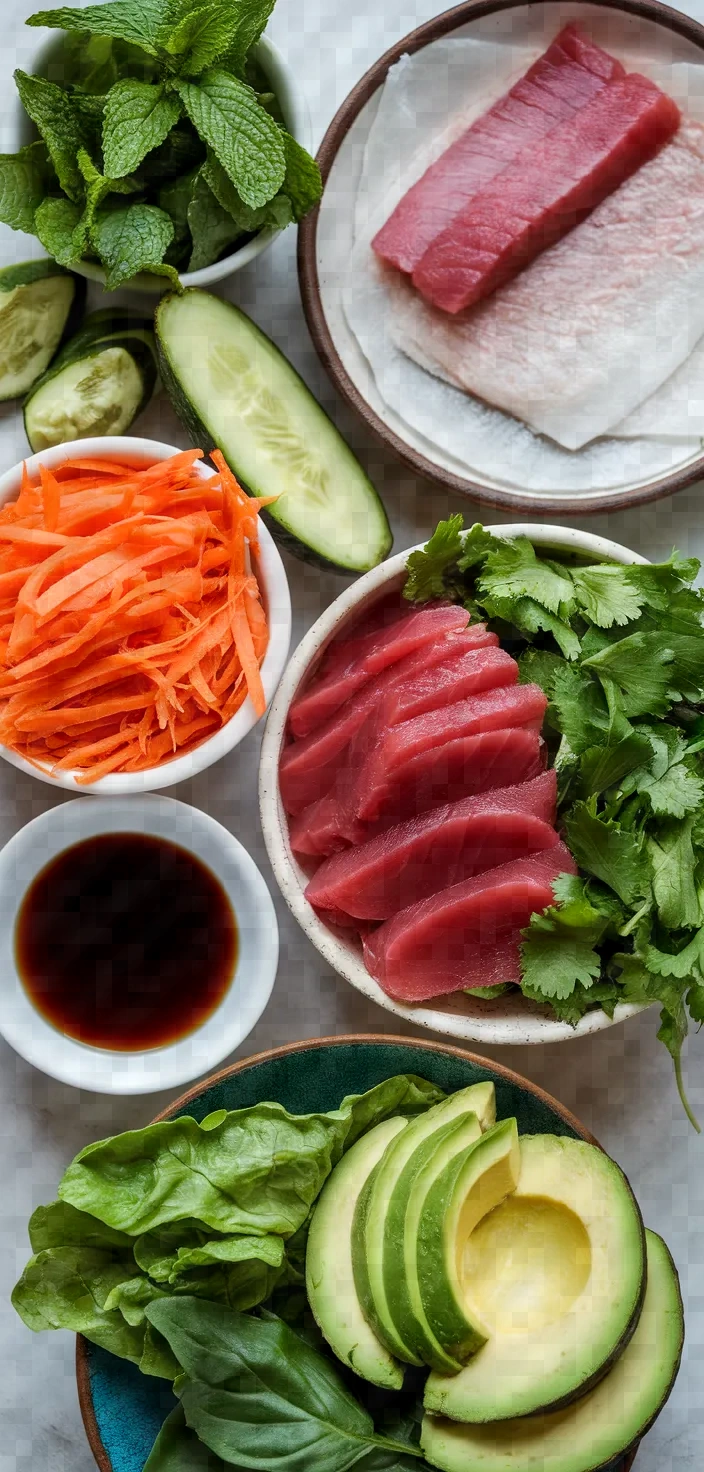 Ingredients photo for Fresh Tuna Spring Rolls Recipe